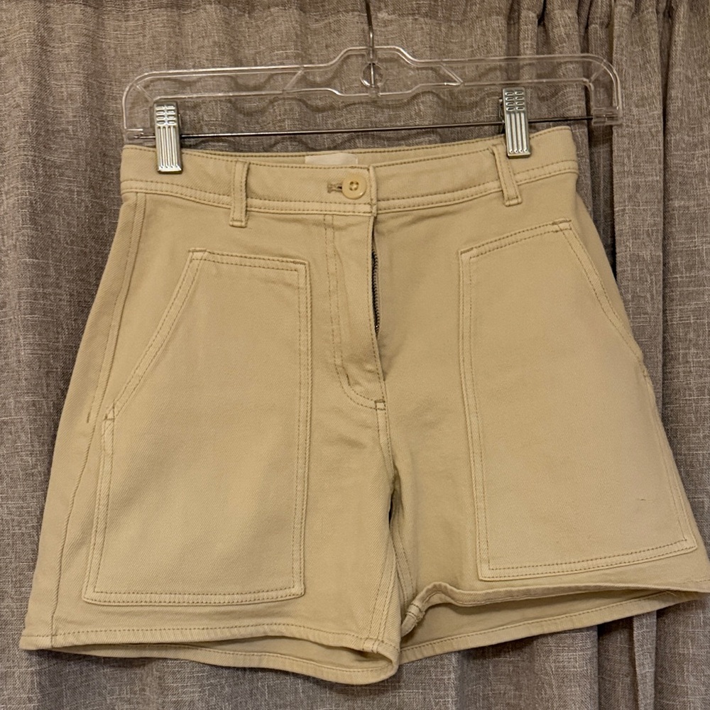 Aritzia Tan High-Rise Patch Pocket Bermuda Shorts